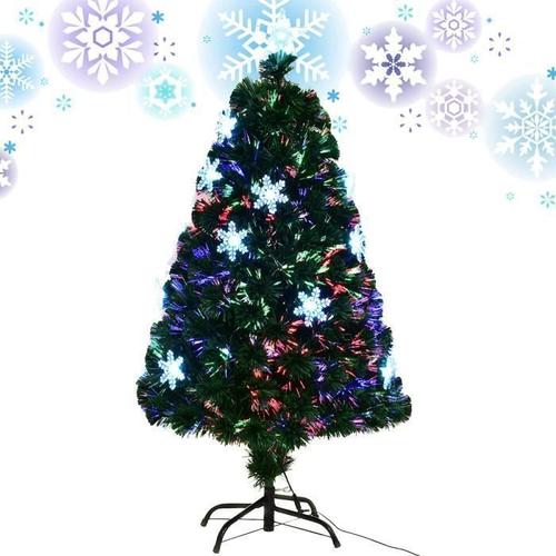 COSTWAY Sapin de Noël Artificiel LED 210cm Lumière Variable en Fibre Optique 280 Branches Etoile à la Cime et Décorations de Neige