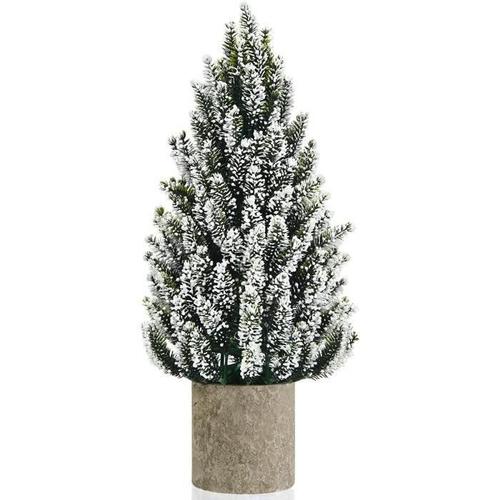 COSTWAY Sapin de Noël de Table Artificiel Miniature Poudre Neigeuse 47 cm 170 Rameaux Base en Pâte à Papier en PE Décoration de Noël