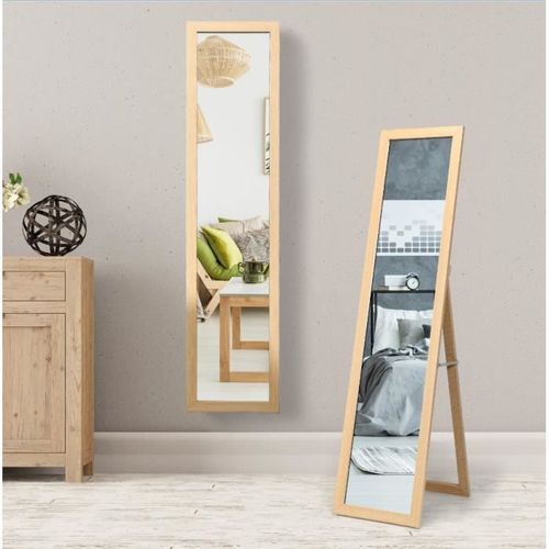 COSTWAY Miroir Psyché sur Pied / Mural Miroir Rectangulaire Autoportant 155 x 37 cm, Style Scandinave Moderne Naturel