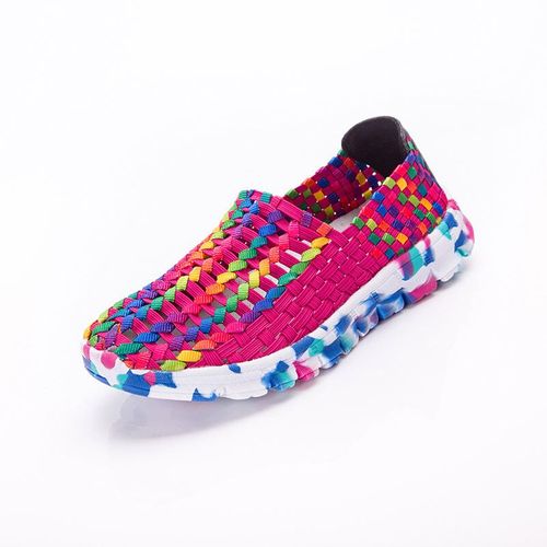 Mocassins D'été Pour Femmes,Chaussures Plates Tissées Décontractées,Baskets Respirantes À Enfiler,Colorées,Grande Taille 41