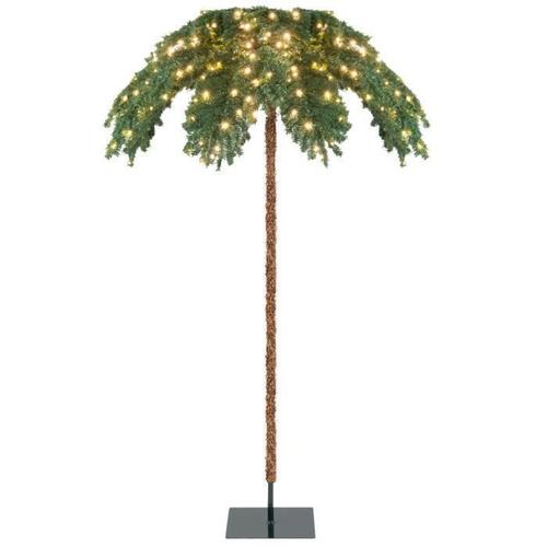 COSTWAY Sapin de Noël Lumineux 180 cm Feuilles Palmier avec 250 Lumières LED Blanc Chaud Base en Métal 813 Branches pour Porche