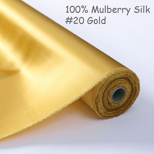 22 Momme Pur Mûrier Soie Charmeuse Tissus Textile Broderie Vêtement Uni Satin Soie Tissu Noir Blanc Raisin Pêche - Type 20 Gold-50x140cm