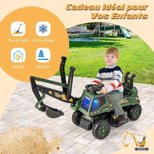 Costway Pelleteuse Pour Enfants Avec Pelle Rotative Et Réglable, Lumières Led, Musique Et Klaxon, Espace De Rangement Caché, Vert