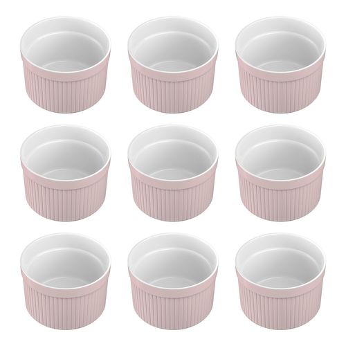 Intirilife Ensemble De 6 Moules À Soufflé En Porcelaine Rose Clair De Taille 7.8 X 4.6 Cm - Pour Préparer Un Dessert, Des Portions De Fruits Ou De L'obst, Des Muffins, Des Cupcakes Ou Une Tarte