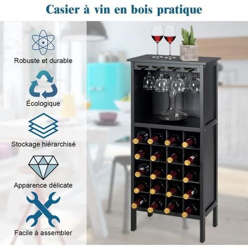 Costway Casier À Vin Multifonctionnel Avec 20 Emplacements De Bouteilles Et Etagère Pour Flûte À Champagne Pour Cuisine, Bar Noir