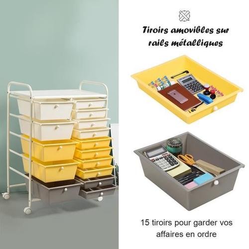 Costway Tour De Rangement À Roulettes - 15 Tiroirs Amovibles, 63 X 37 X 87 Cm, Format A4 Et Lettre De Couleur Jaune + Gris