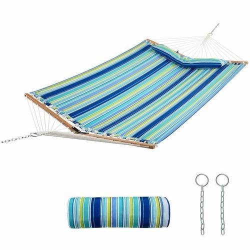 Costway Hamac Portable Pliante 191x137 Cm, Barres De Bois Et Oreiller Amovible, Pour Jardin, Terrasse, Piscine, Charge 120 Kg