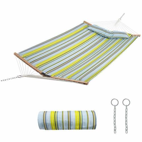 Costway Hamac Portable Pliante 191x137 Cm, Barres De Bois Et Oreiller Amovible, Pour Terrasse, Piscine, Jardin, Charge 120 Kg