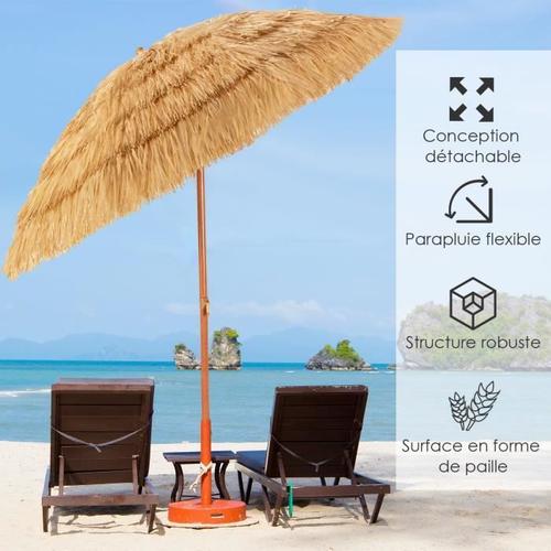 Costway Parasol De Plage Inclinable Hawaii Ø200xh 206 Cm Toit Chaume Fixation Pour Sable 2 Parties Démontables Pour Jardin Cour