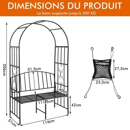 Banc 2 places avec arche en bois