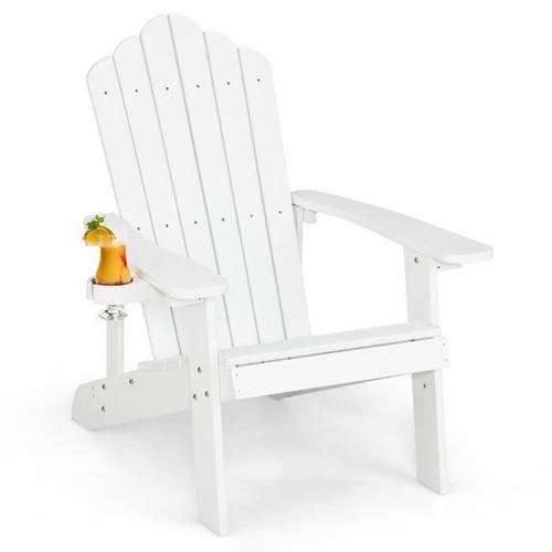 Fauteuil De Jardin Adirondack Costway En Hips Bois Massif Imperméable Avec Porte-Gobelet Charge 170kg Blanc