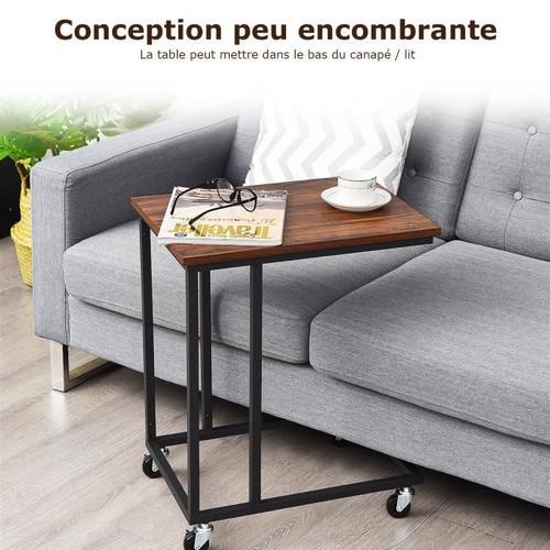 Costway Bout De Canapé Style Industrielle Avec 4 Roues Table D'appoint Mobile En Forme De C Cadre En Métal Pour Salon,Chambre,Bureau