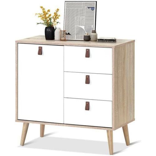 Commode De Chambre Avec 3 Tiroirs Et 1 Porte Dont Hauteur De 2 Etagères Réglable Scandinave Pour Salon Entrée 80 X 39,5 X 80,4cm