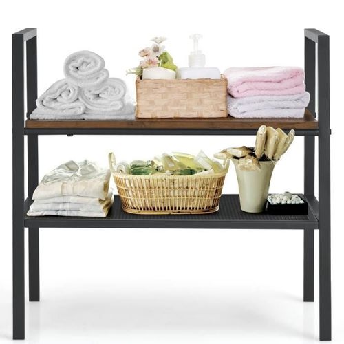 Costway Étagère De Rangement Empilable À 2 Niveaux, 54 X 32 X 52 Cm, Étagère À Chaussures Avec Structure En Métal, Style Industriel