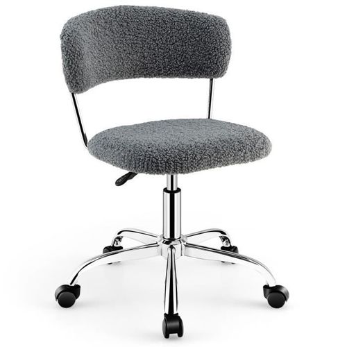 Chaise De Bureau Scandinave - Costway - Siège Doux En Poils Synthétiques De Lama - Réglable En Hauteur