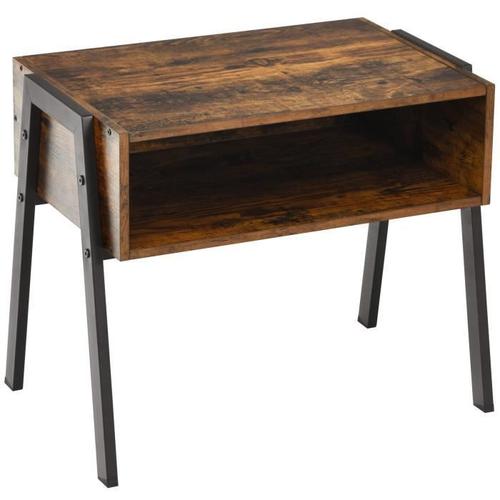 Costway Table De Chevet Vintage Avec Compartiment De Rangement 54 X 35 X 45 Cm, Étagère Empilable En Métal Marron Rustique Et Noir