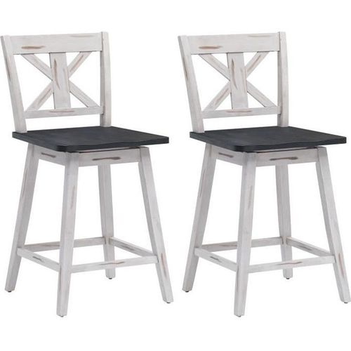 Costway Lot De 2 Tabourets De Bar Siège Pivotant 360° Avec Repose-Pieds Antidérapants En Bois D'hévéa Vintage Pour Maison Restaurant
