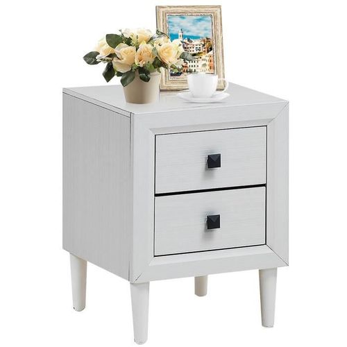 Costway Table De Chevet Moderne Avec 2 Tiroirs, 40 X 39,5 X 55 Cm,Table De Nuitavec Pieds En Bois Massif Et Poignées, Blanc