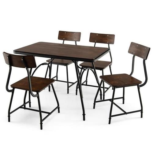 Costway Ensemble Table De Cuisine 1 Table Et 4 Chaises Style Industrielle, Meuble Pour Salle À Manger Restaurant Marron Rustique