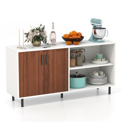 Costway Buffet Bas Moderne 148x40x75cm Avec 2 Portes, 2 Compartiments Et 4 Pieds Métalliques Meuble De Rangement Pour Cuisine/Salon