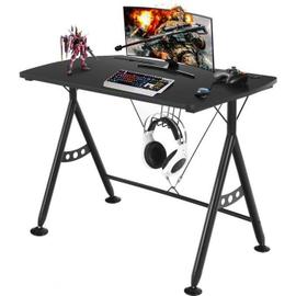 Bureau gamer,table de gaming avec led, support pour manette, porte-gobelet,  en forme de z, 3 niveaux hauteutr réglable noir - Conforama