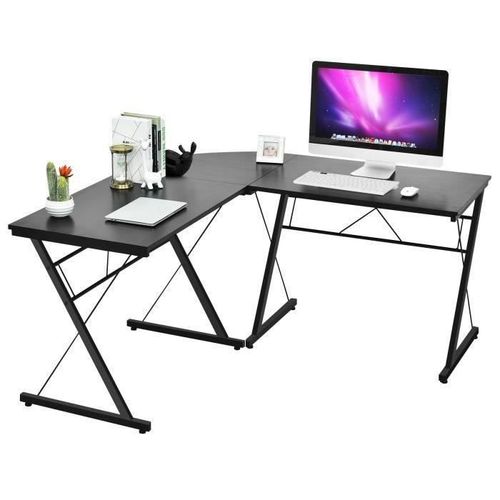 Costway Bureau D?Angle En Forme De L Détachable Table Informatique En Bois 150x150x76cm Industriel Pour Travail À Domicile Noir