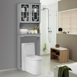 Etagère de salle de bain MARSA meuble de rangement au-dessus des toilettes  wc ou lave-linge avec 3 tablettes, en métal laqué gris