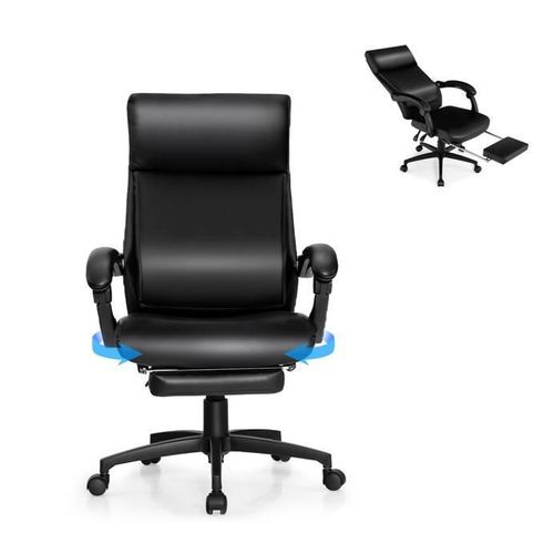 Costway Fauteuil De Bureau Pivotant Dossier Inclinable Ergonomique Avec Repose-Pieds Réglable En Hauteur 62 X 71,5 X 109-119 Cm Noir