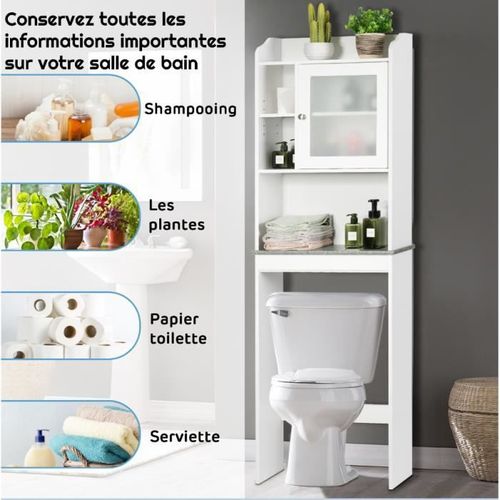 Costway Meuble Dessus Toilette, Colonne De Salle De Bains Avec Portes En Bois, Avec Etagère De Rangement Polyvalent, Blanc