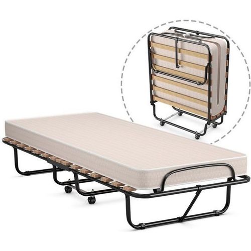 Costway Lit D'appoint Pliable 80 X 190 Cm Lit Pliant Sur Roulettes Matelas En Mousse 10 Cm 1 Personne Charge De 120 Kg