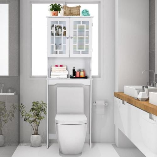 Costway Meuble Dessus Toilette Wc Colonne De Salle De Bain Avec 2 Portes Étagère De Salle De Bain Armoire De Toilettes Wc Blanche