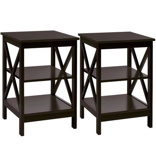 Costway Lot De 2 Table De Chevet - 3 Niveaux, Table D'appoint Simple Et Contemporain, Pour Chambre, Salon Marron