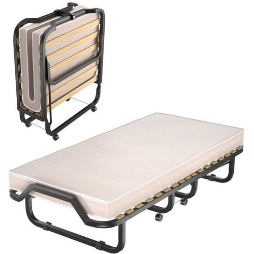 Costway Lit Pliant Sur Roulettes, 90 X 200 X 41 Cm, Lit D'appoint Avec Matelas En Mousse 10 Cm Pour Maison Et Bureau