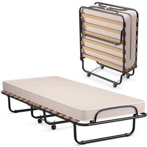 Costway Lit Pliant Sur Roulettes, 190 X 80 X 33 Cm (L X L X H), Lit D'appoint Avec Matelas En Mousse 6,5 Cm Pour Maison Et Bureau