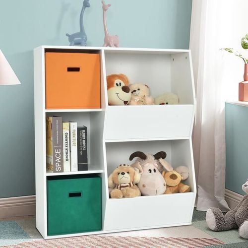 Costway Bibliotheque Enfant - 2 Paniers De Rangement, Meuble De Rangement Pour Enfant - 3 Cubes, 2 Grandes Boîtes Rangement Ouvertes