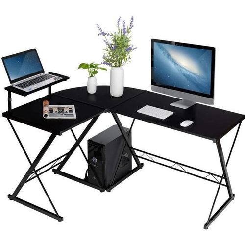 Costway Bureau D'angle - 147 X 112 X 79 Cm - Ajustable À 2 Bureaux Droit Grand Table Pour 2 Personnes Noir