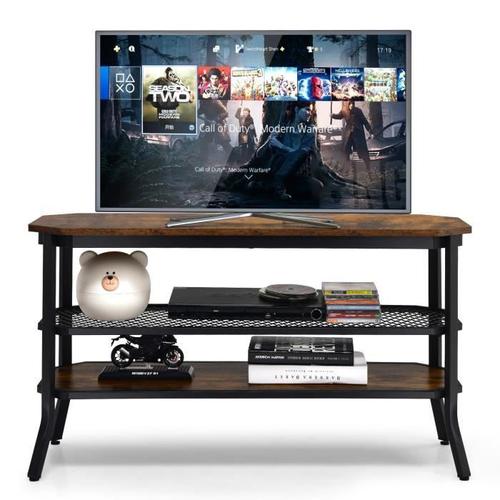 Costway Meuble/Banc Tv Industriel À 3 Niveaux Pour Téléviseurs 46 Pouces, Table Basse Avec Structure En Acier, Pour Salon, Chambre