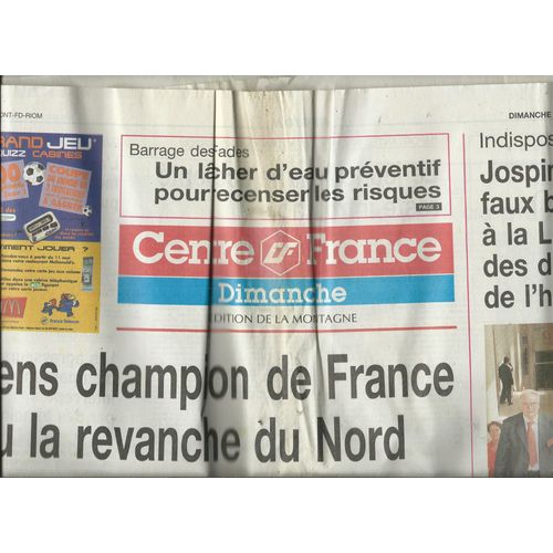 Journal La Montagne 10/05/1998 Les Snars, Frédéric François, Alex Métayer, Le Transsexuel Dana Eurvision Israël, Gustave Desmazes, La Compagnie Lubat