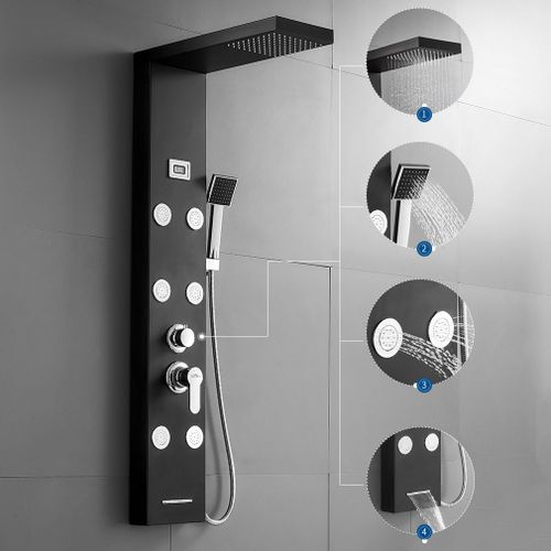Panneau de Douche avec Écran LCD Affichage Colonne de douche hydromassante Acier Inox 6 Grandes Buses Massants Ensemble de Douche NOIR