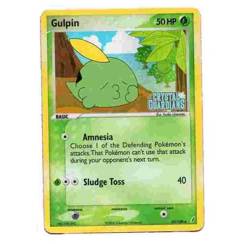 Carte Pokemon Gulpin (Gloupti) 50hp / Édition Ex : Gardiens De Cristal / N°33/100 Carte Anglaise Holo + Logo