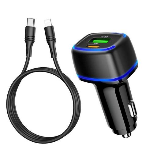 Chargeur Voiture Usb + Type C -Noir Qc 3.0 Pd 20w 3a Pour Iphone X / Xr / 11 / 12 / 13 Little Boutik®