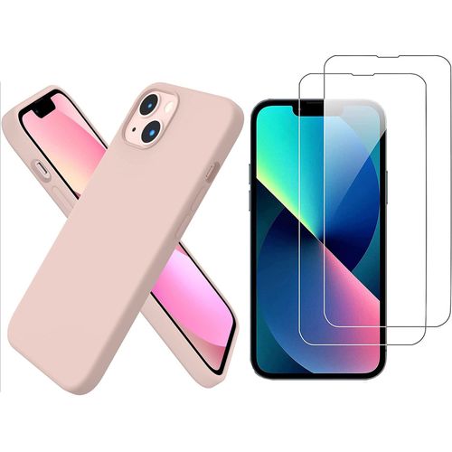 Coque Pour Iphone 13 Silicone Rose + 2 Verres Trempes Little Boutik®