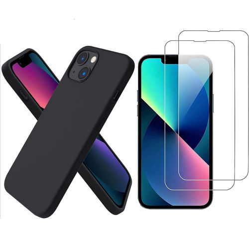 Coque Pour Iphone 13 Silicone Noir + 2 Verres Trempes Little Boutik®