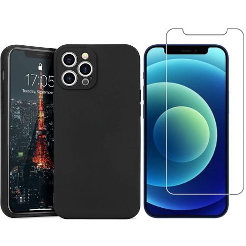Coque Silicone Couleur Noire + Verre Trempe Pour Iphone 12 Pro Max Little Boutik®