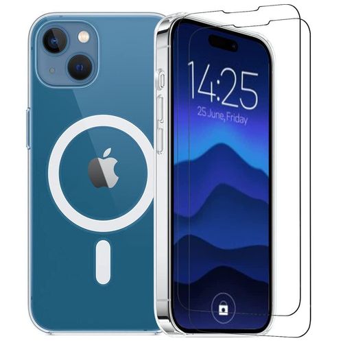 Coque Silicone Transparente Compatible Magsafe + 2 Verres Trempes Pour Iphone 13 Little Boutik©