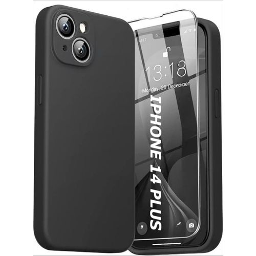 Coque Silicone Couleur Noire + Verre Trempe Pour Iphone 14 Plus Little Boutik®
