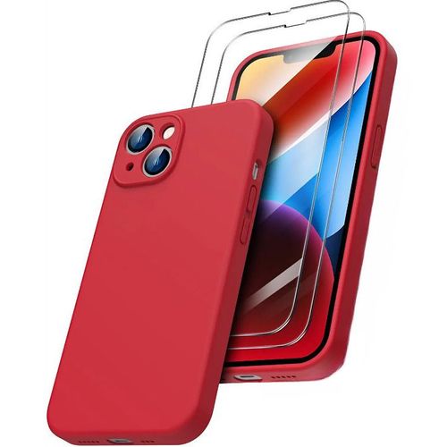Coque Silicone Pour Iphone 14 Couleur Rouge Protection Objectif Appareil Photo + 2 Verres Trempe Protection Ecran Little Boutik®