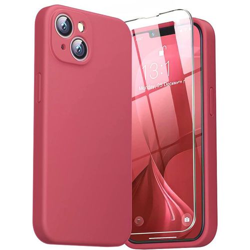 Coque Silicone Pour Iphone 14 Couleur Rouge Protection Objectif Appareil Photo + Verre Trempe Protection Ecran Little Boutik®