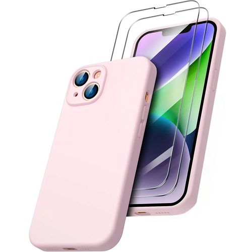 Coque Silicone Couleur Rose + 2 Verres Trempes Pour Iphone 14 Plus Little Boutik®
