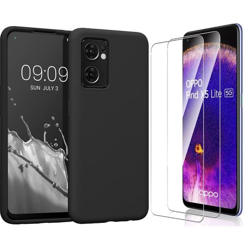 Coque Silicone Noir + 2 Verres Trempes Pour Oppo Find X5 Lite Little Boutik®
